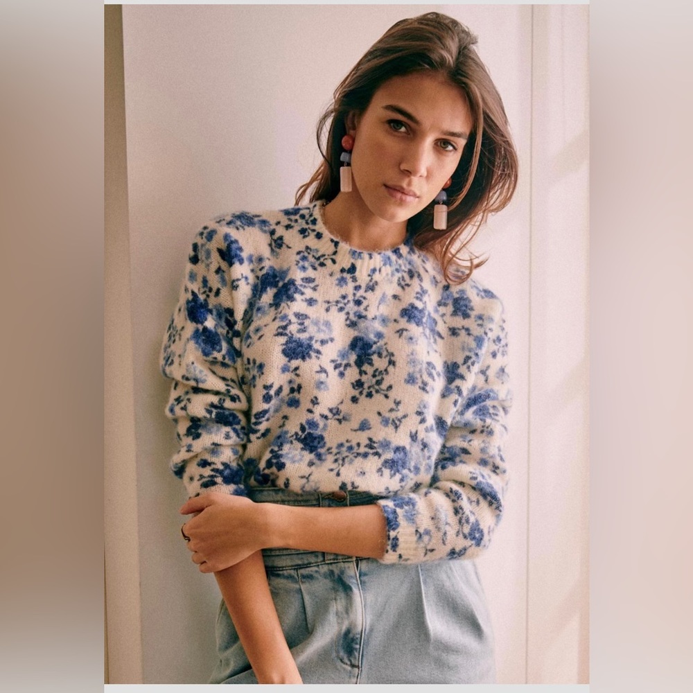 Sézane Amaya Sweater in Blue Peonies